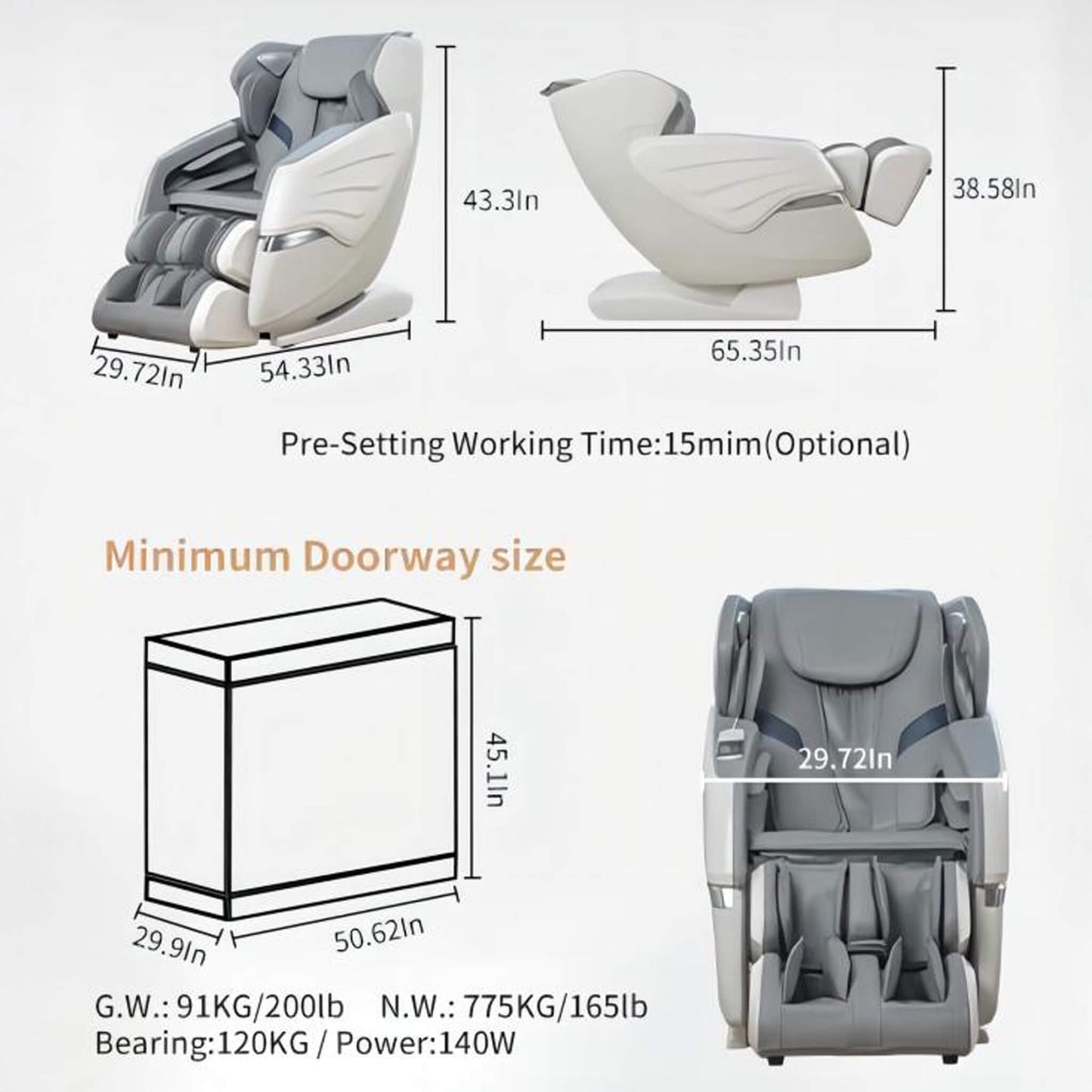 Premium Full Body Zero Gravity Massage Chair With Ai Voice And App Control, Gray